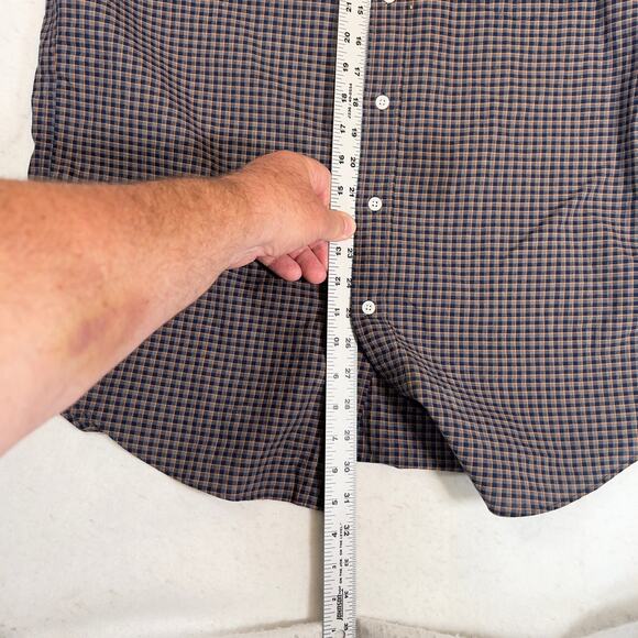 J. Crew Mercantile Flex Button Down Shirt Men's L Blue Orange Check Long Sleeve - Picture 9 of 13